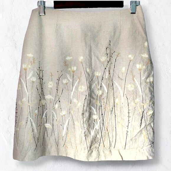Tailor B. Moss Wildflower Print Embroidered Linen Pencil Skirt Sz 8 - Picture 1 of 7